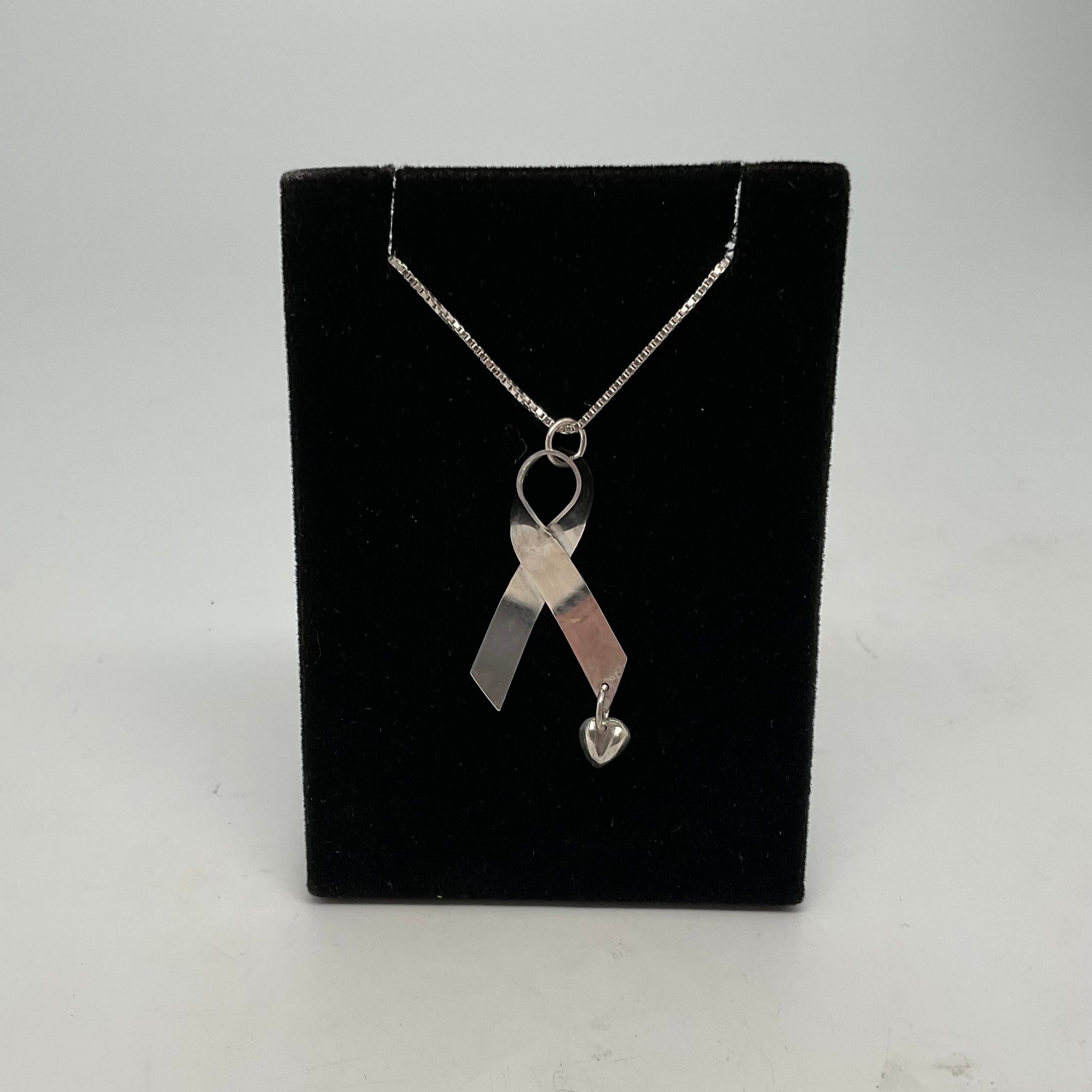 Cancer Ribbon with a Solid Fine Silver Heart