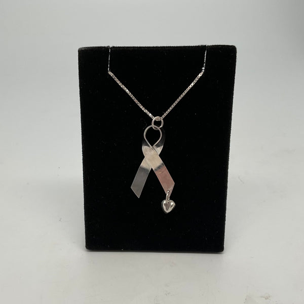 Cancer Ribbon with a Solid Fine Silver Heart